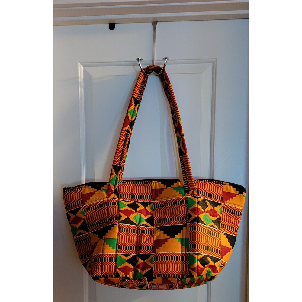 Handmade Colorful Kente Print Padded Cotton Tote Bag